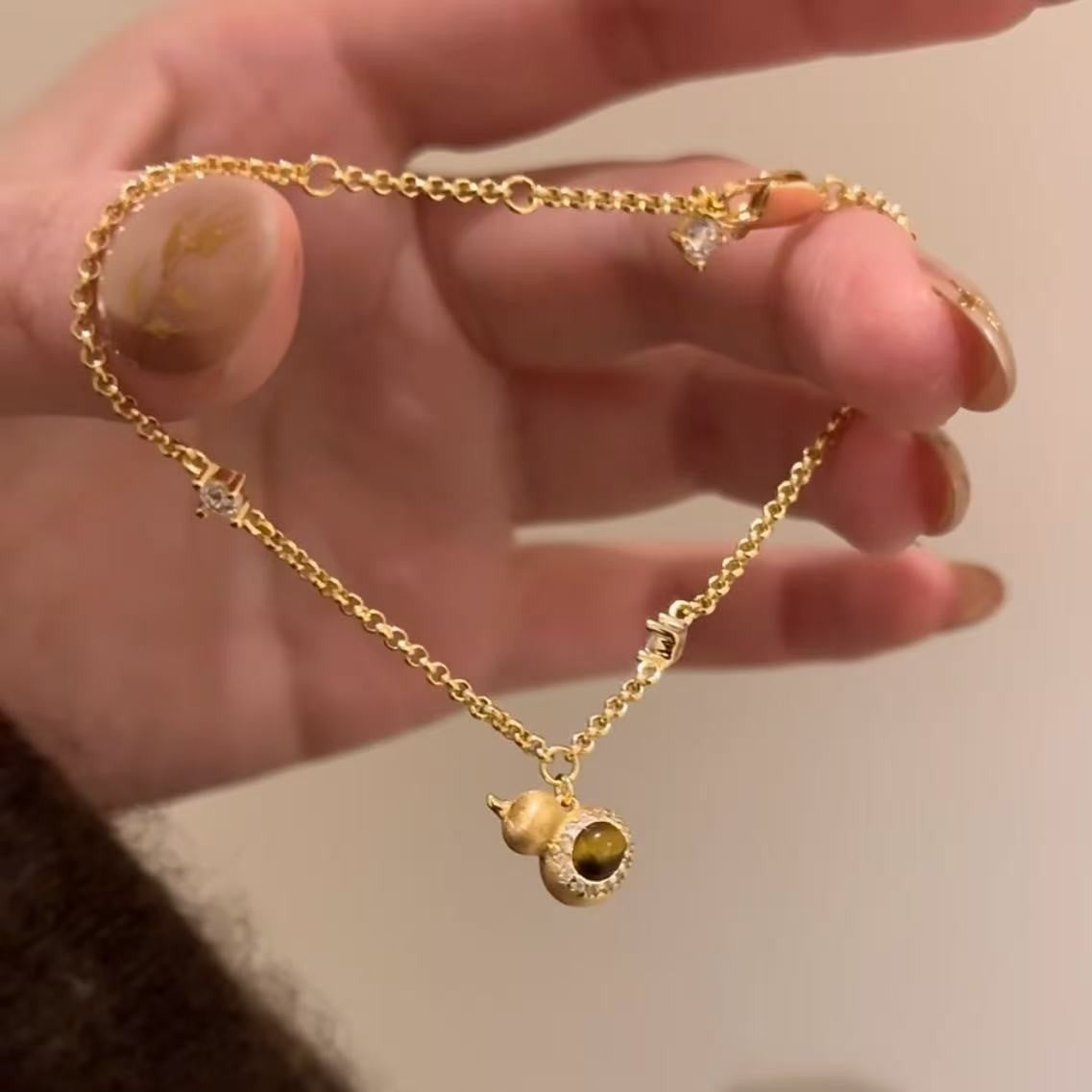 Pure Silver S925 Brushed Craft Tiger Eye Stone Gourd Fortune Bracelet High Aesthetic Light Luxury Niche Exquisite Versatile Jewelry