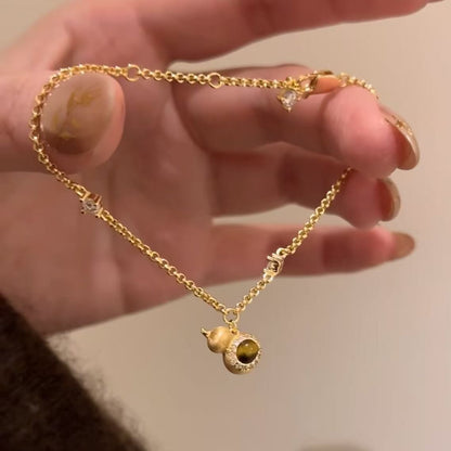 Pure Silver S925 Brushed Craft Tiger Eye Stone Gourd Fortune Bracelet High Aesthetic Light Luxury Niche Exquisite Versatile Jewelry