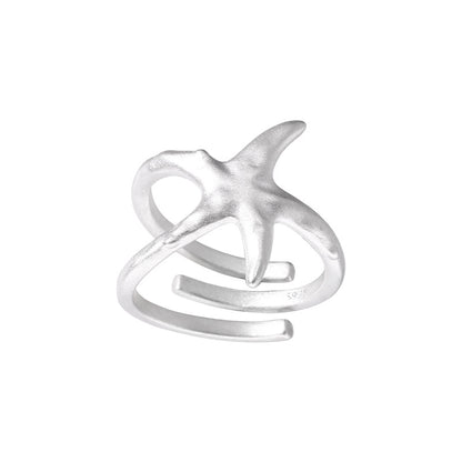 925 Sterling Silver Irregular Matte Starfish Ring for Women Simple Niche Design Light Luxury Multi-layer Open Ring 5856B