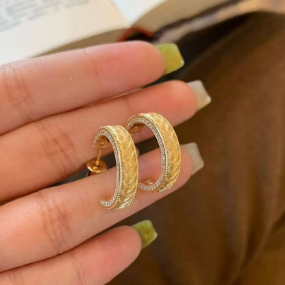 Italian Vintage Brushed Light Luxury Row Diamond Wheat Spike Earrings Retro Light Luxury High-end Design Sense Exquisite Fashion Versatile