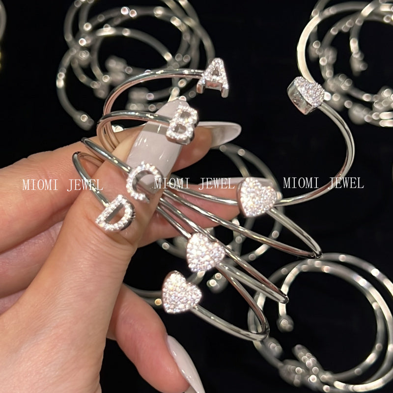 S925 Sterling Silver English Letter Bracelet for Women with Micro Pave Zirconia, Light Luxury Personality Style Bracelet