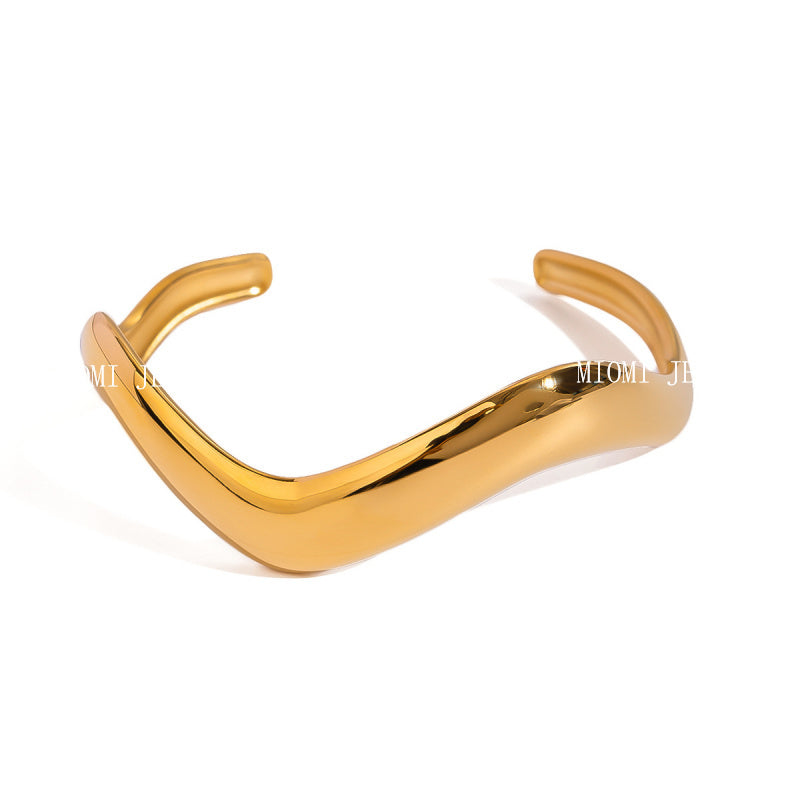 Jewelry Stainless Steel Plain Circle Bracelet High-End Ins Open Bracelet 18k Gold Titanium Steel Hand Accessory