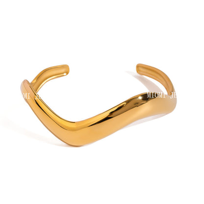 Jewelry Stainless Steel Plain Circle Bracelet High-End Ins Open Bracelet 18k Gold Titanium Steel Hand Accessory