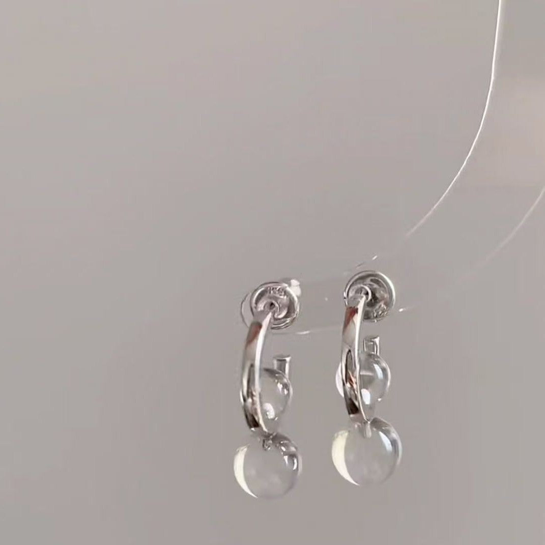 Sterling Silver S925Natural Double A White Crystal Earrings C Simple and Dynamic Geometric Earrings for Women with a Cool and Refreshing Style