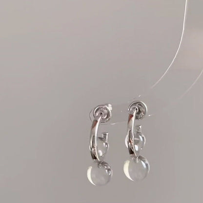 Sterling Silver S925Natural Double A White Crystal Earrings C Simple and Dynamic Geometric Earrings for Women with a Cool and Refreshing Style
