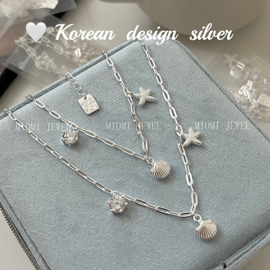S925 Sterling Silver Blue Starfish Shell Zircon Necklace Fresh and Versatile