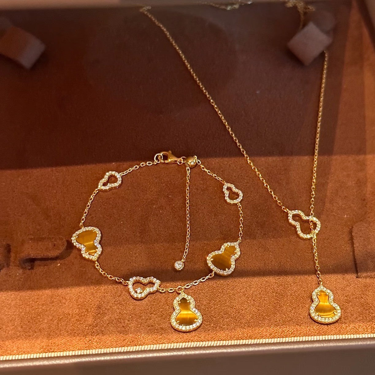 Pure Silver S925 Natural Tiger Eye Double-Sided Wearable Bracelet Necklace Set Light Luxury Exquisite High-End Feel Whitening Accessories