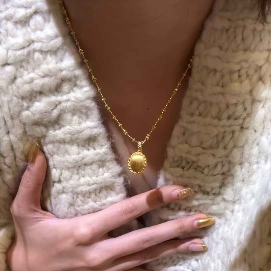 Italian Craft Vintage Style Brushed Wheat Spike Gold Egg Necklace and Earring Set