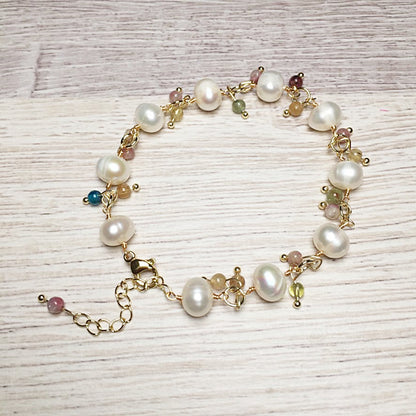 Freshwater Pearl Bracelet with Tourmaline and Labradorite Tourmaline Accessories Color Retention