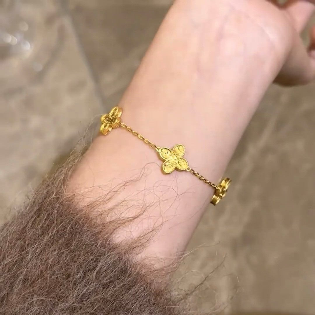 CNC Laser Craft High-End Five-Flower Bracelet Fashion Versatile Four-Leaf Clover Crushed Ice CNC Craft Bracelet