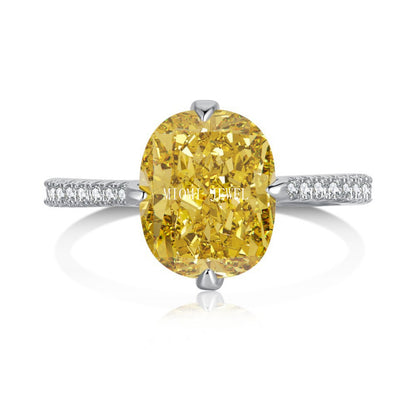 Cross-Border Hot S925 Sterling Silver Yellow Diamond Ring Female Noble Super Flash Ice Flower Cut High Carbon Diamond 8A Zircon Ring