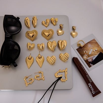 Heart-shaped Earrings Luxury High-end Feel 18K Gold Stainless Steel Necklace Accessories Women's Jewelry