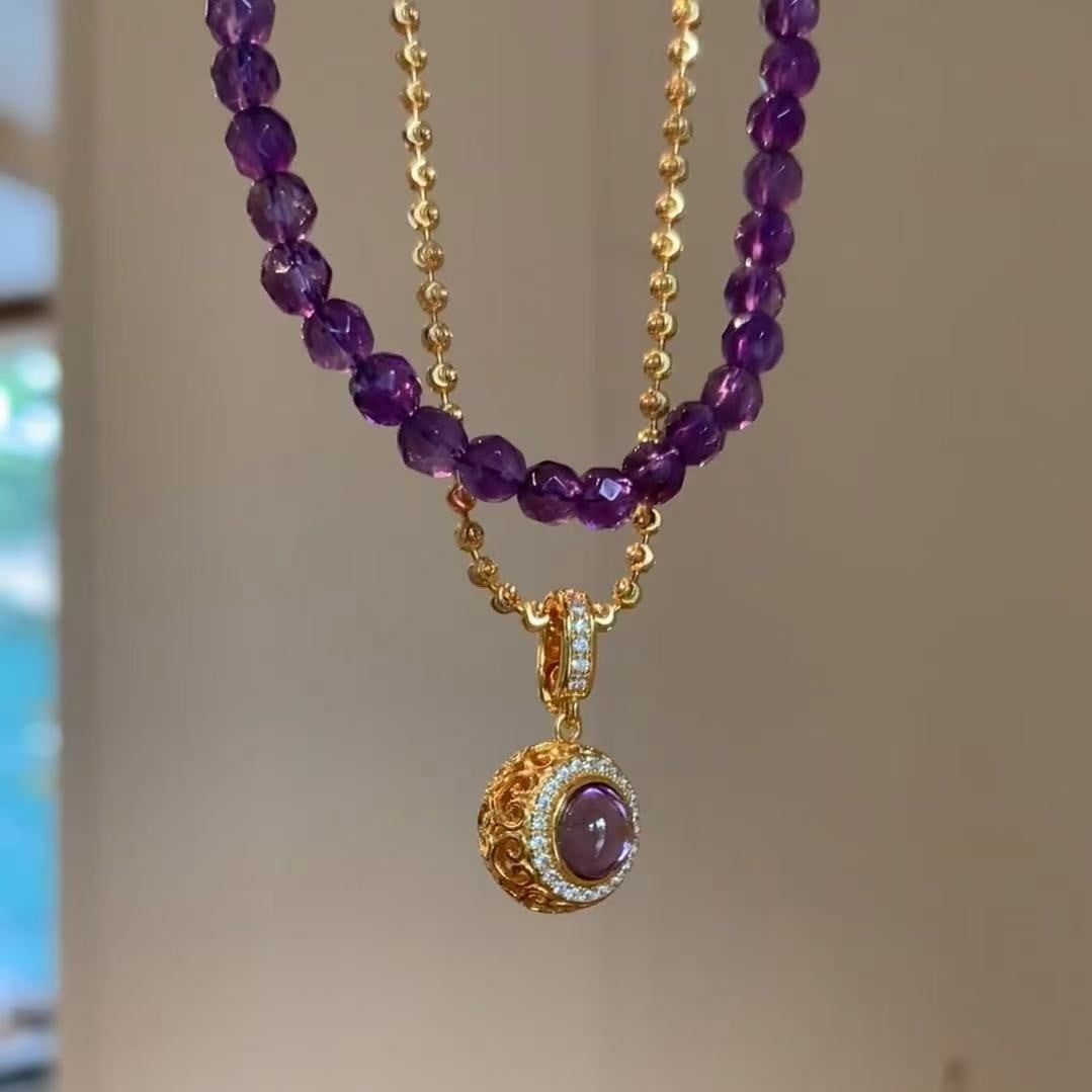 Amethyst Lucky DIY Accessories Pendant Laser Bead Necklace Light Luxury Retro High-end Elegant Collarbone Chain
