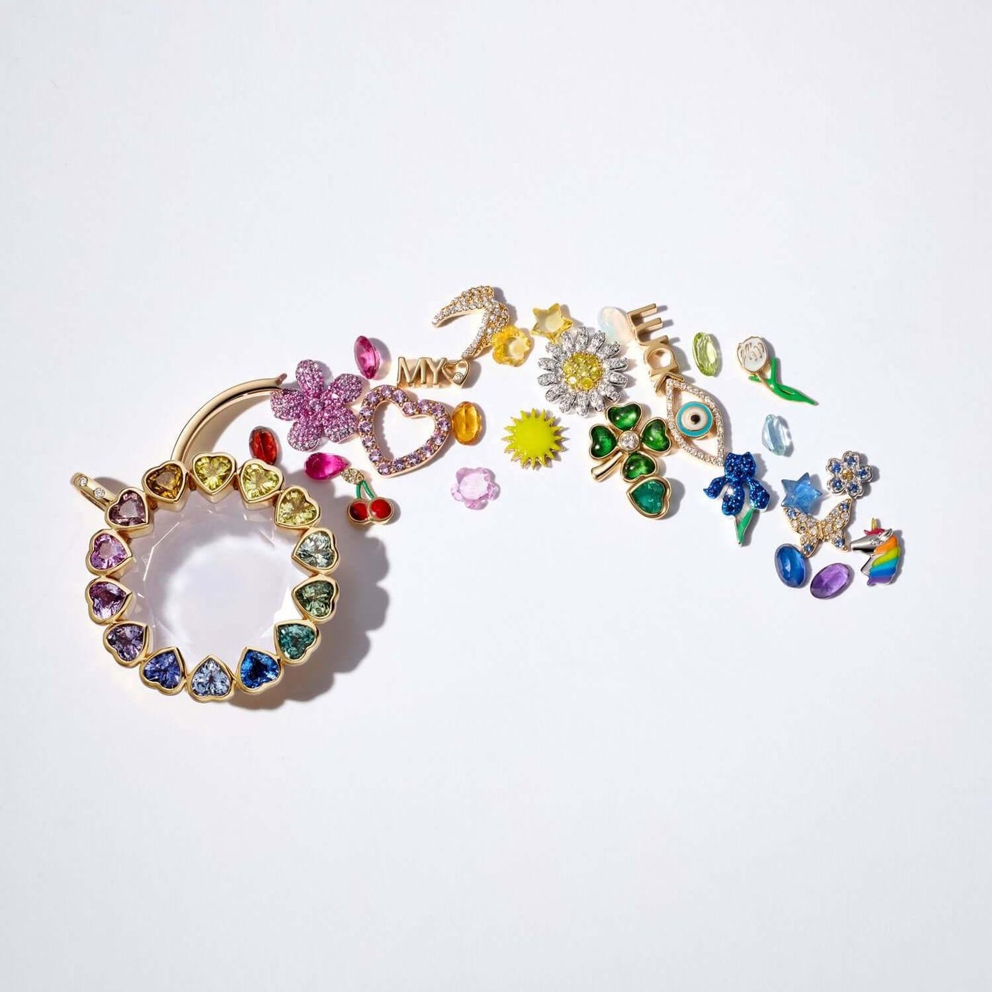 Small Pendant gold diy Glass Box Necklace for Women Heart Zircon Gemstone Small Flower Sun Full Diamond Collarbone Chain