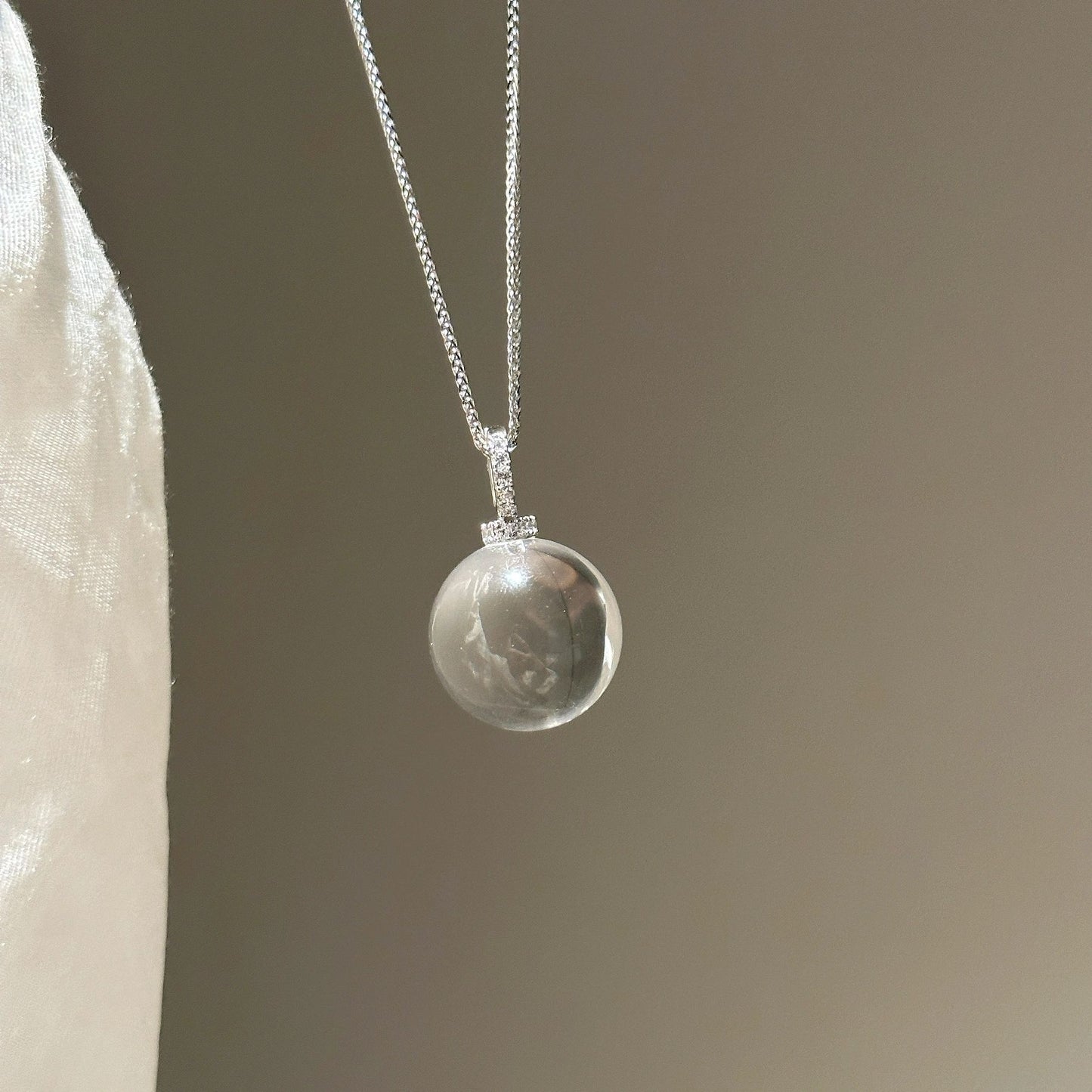 S925 Sterling Silver Ice Transparent White Crystal Pendant Necklace