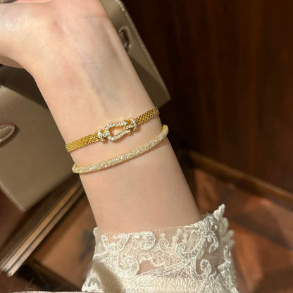 S925 Sterling Silver High Carbon Diamond Light Luxury Style Horseshoe Buckle Watch Chain Bracelet Elegant Fashion High-end Style Niche Design