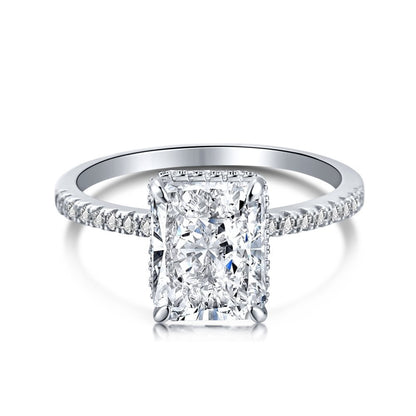 High Carbon Diamond Jewelry S925 Sterling Silver Heavy Craft Ring for Women 8A Zircon Square Ice Flower Cut Gemstone Ring