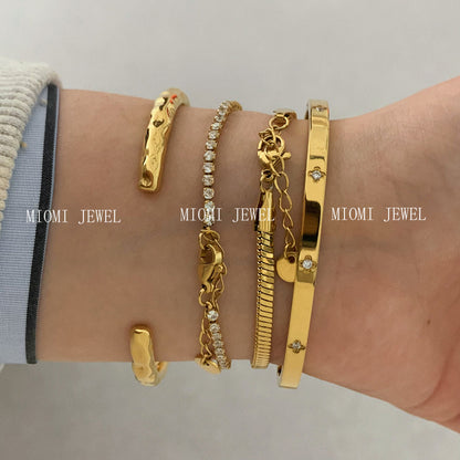 Stackable Irregular Texture Heart Jewelry Set Stainless Steel Vacuum Plating Non-Fading Autumn Winter Bracelet Bangle