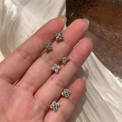 Italian Vintage Brushed Light Luxury High-End Jewelry925Sterling Silver Threaded Earrings Classic Four-Leaf Clover Threaded Earrings