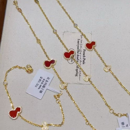 Pure Silver S925 Natural Red Agate White Mother-of-Pearl Gourd Bracelet Light Luxury Simple Niche Design Chinese Style High-End Feel