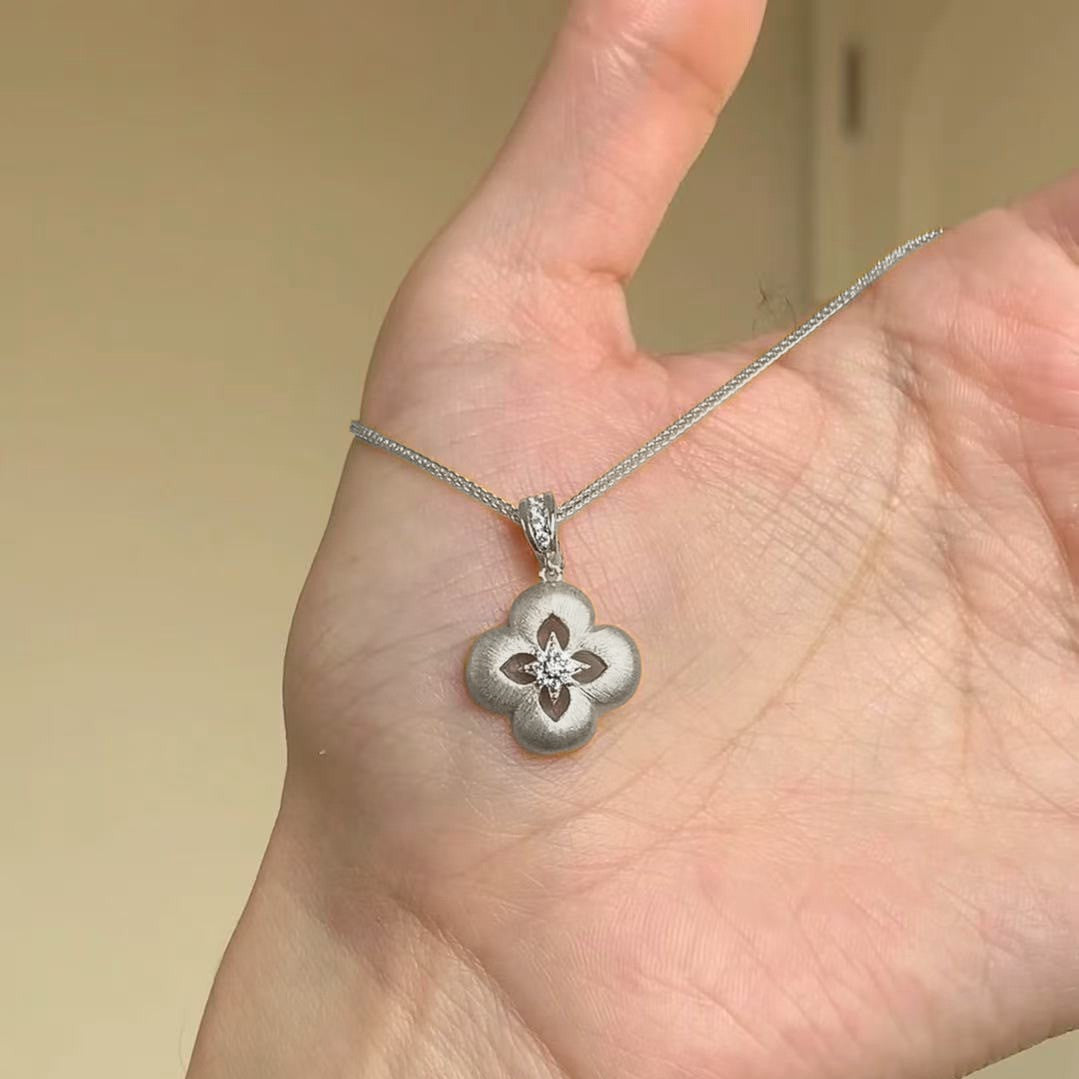 Brushed Craft Four-Leaf Clover Necklace High Aesthetic Personality Light Luxury Fashion Trend Design Necklace