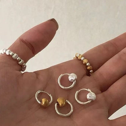 S925 Silver Cat Eye Round Bead Earrings Elegant Ins Style Korean Design Color-Block High-End Fashion Earrings