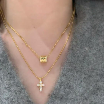 925 Sterling Silver Crushed Ice CNC Craft Cylinder Necklace Elegant High-end Versatile Collarbone Chain