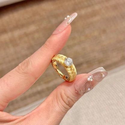 Italian Vintage Brushed Light Luxury High-End 925 Sterling Silver Brushed Craft Forged Wheat Ear Weave Diamond Ring