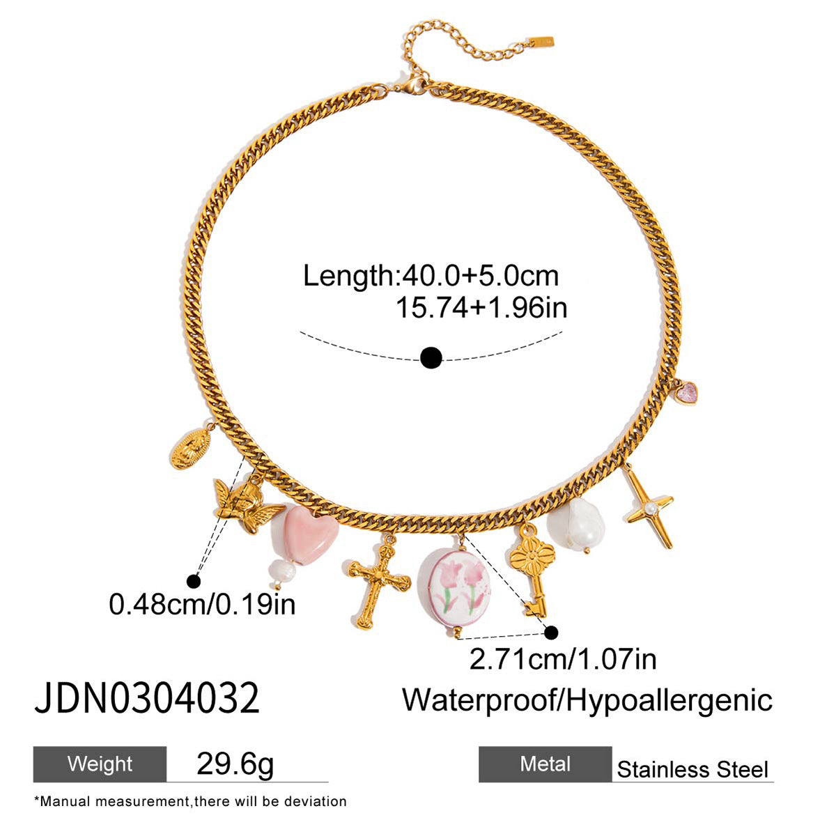 Stainless Steel Ceramic Heart Necklace Light Luxury High-End Clavicle Chain Non-Fading Titanium Steel Jewelry