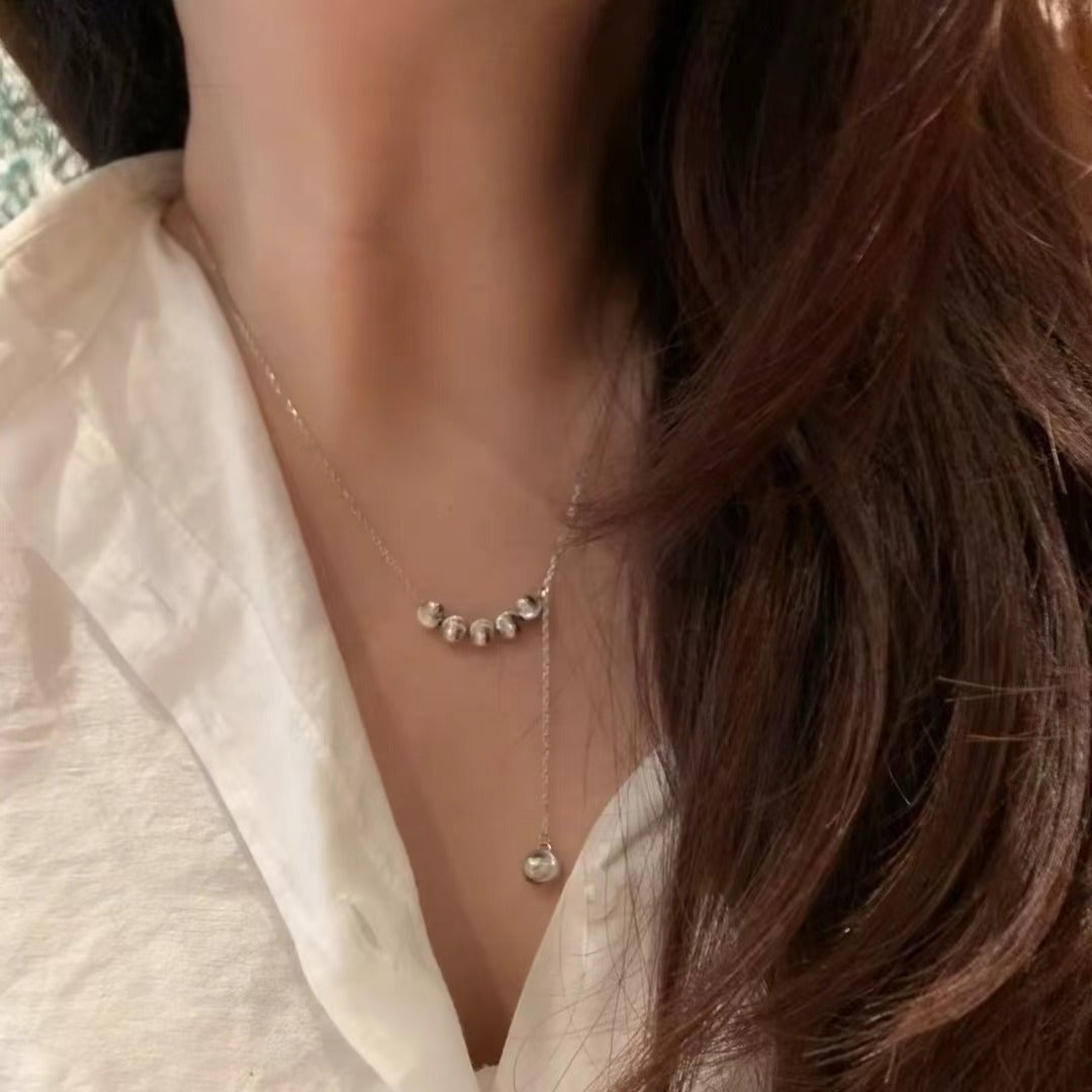 Pure Silver S925 Real Gold Plated Retractable Push-Pull Cat Eye Bead Necklace Light Luxury High-End Exquisite