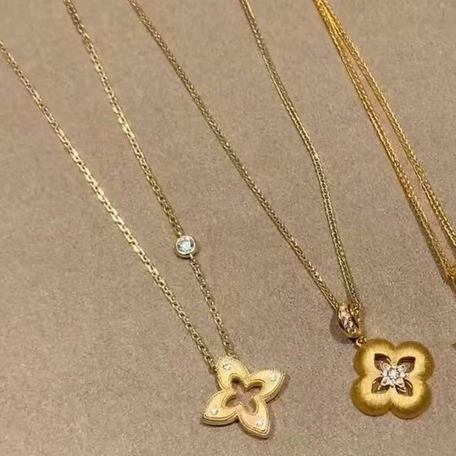 Brushed Craft Four-Leaf Clover Necklace High Aesthetic Personality Light Luxury Fashion Trend Design Necklace