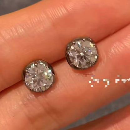 Pure Silver S925 High Carbon Diamond Black Gold Bubble Earrings for Women New Niche High-end Versatile Elegant Light Luxury Ins Style