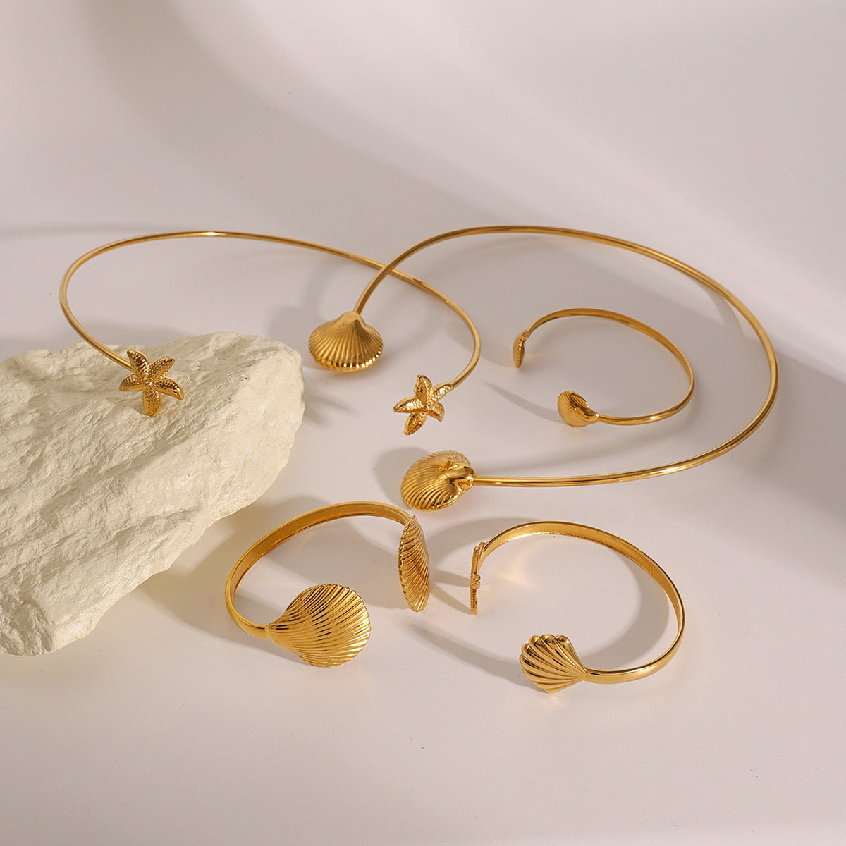 Fashion Starfish Shell Open Bracelet High-end Stainless Steel Metal Choker Niche Minimalist Neck Ring