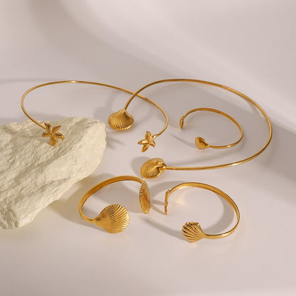 Fashion Starfish Shell Open Bracelet High-end Stainless Steel Metal Choker Niche Minimalist Neck Ring