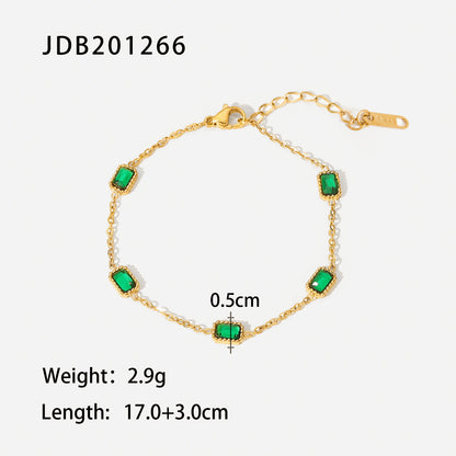 Ins Style Square Emerald Zircon Necklace Light Luxury Niche High-end Titanium Steel Collarbone Chain Necklace Bracelet