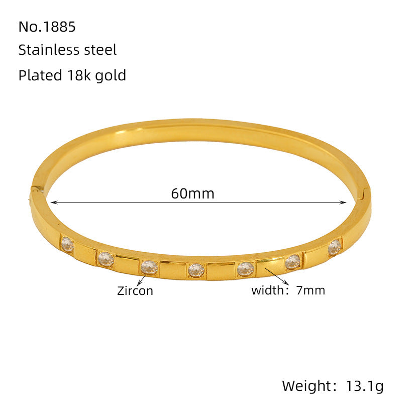Hot-Selling Non-Fading Bracelet Titanium Steel Gold Wide Open Versatile Cuban Diamond-Studded Bracelet Factory Direct Sale