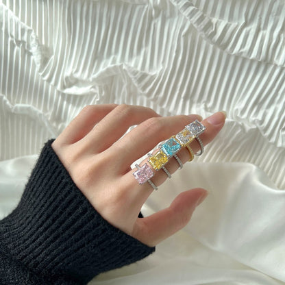 High Carbon Diamond Jewelry S925 Sterling Silver Heavy Craft Ring for Women 8A Zircon Square Ice Flower Cut Gemstone Ring
