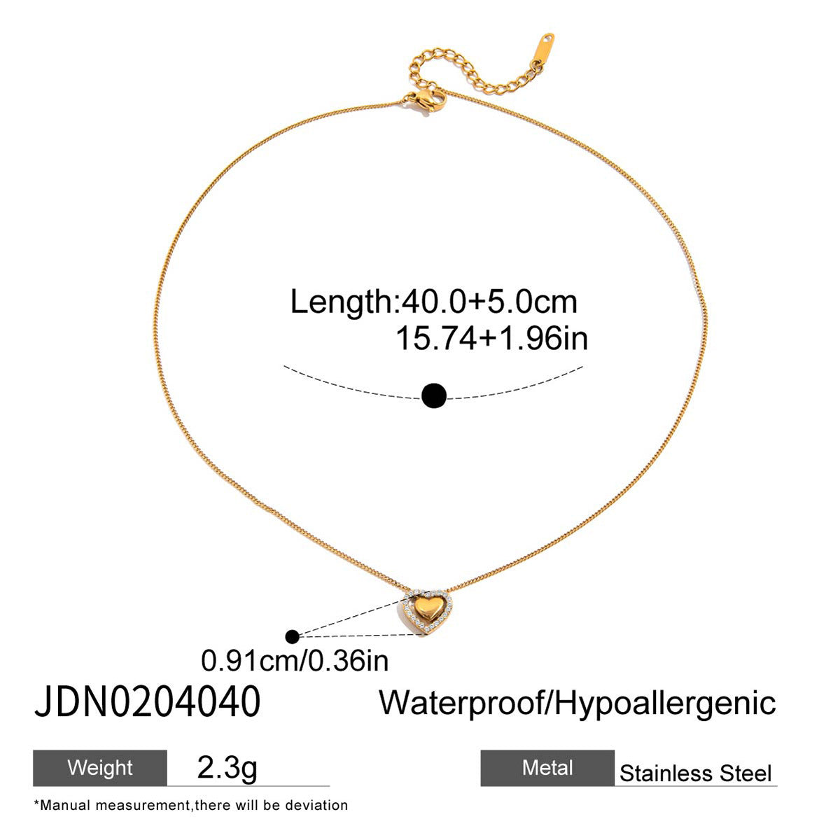 Stainless Steel Heart Necklace Light Luxury High-End Clavicle Chain Titanium Steel Jewelry Non-Fading Hot Item