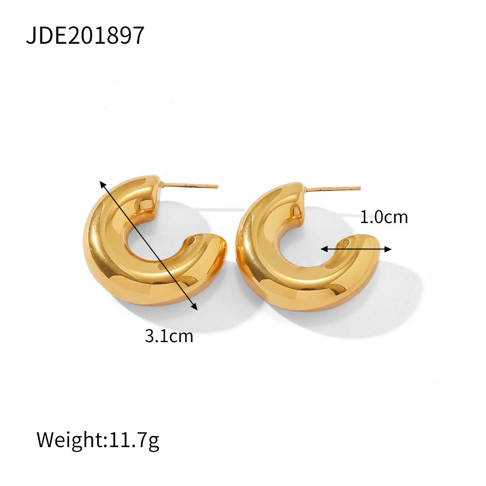 Stainless Steel Double C Earrings High-End Ins Zircon Studs Titanium Steel Ear Jewelry Earrings