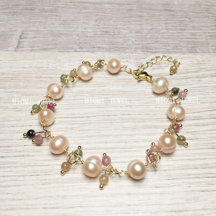Freshwater Pearl Bracelet with Tourmaline and Labradorite Tourmaline Accessories Color Retention