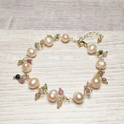 Freshwater Pearl Bracelet with Tourmaline and Labradorite Tourmaline Accessories Color Retention