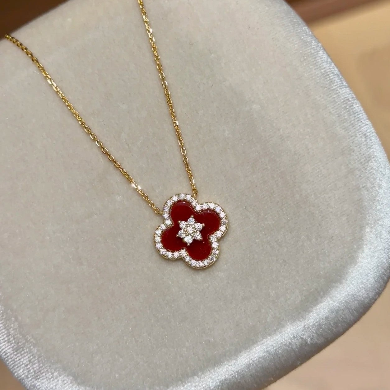 Sterling Silver S925 Four-Leaf Clover Red Agate Necklace Earrings Bracelet Set Fashion Versatile Personality Light Luxury High-End Jewelry