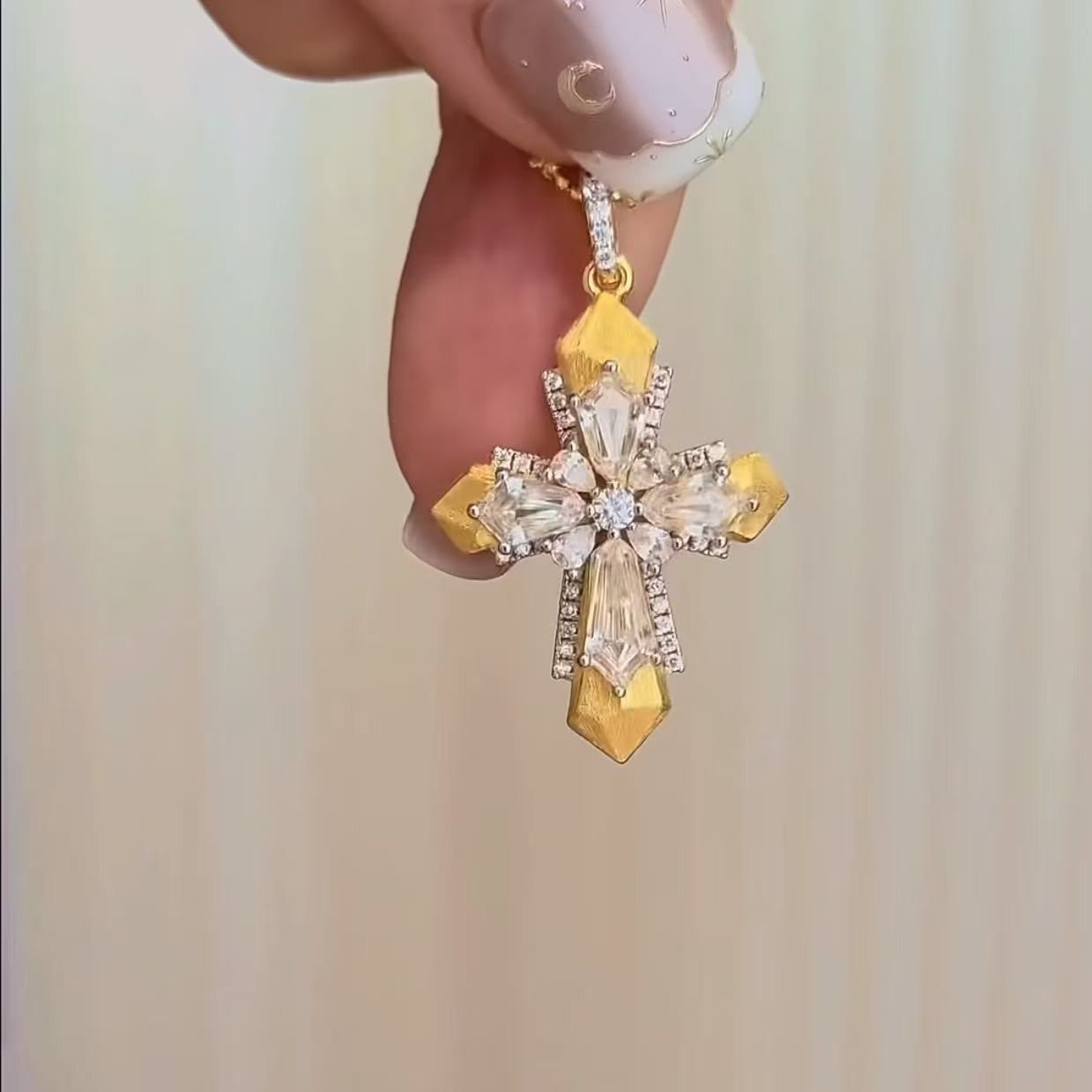 Sterling Silver S925 Brushed Craft Cross Fairy Chain Necklace Vintage Mid-Ancient Light Luxury High-End Niche Design