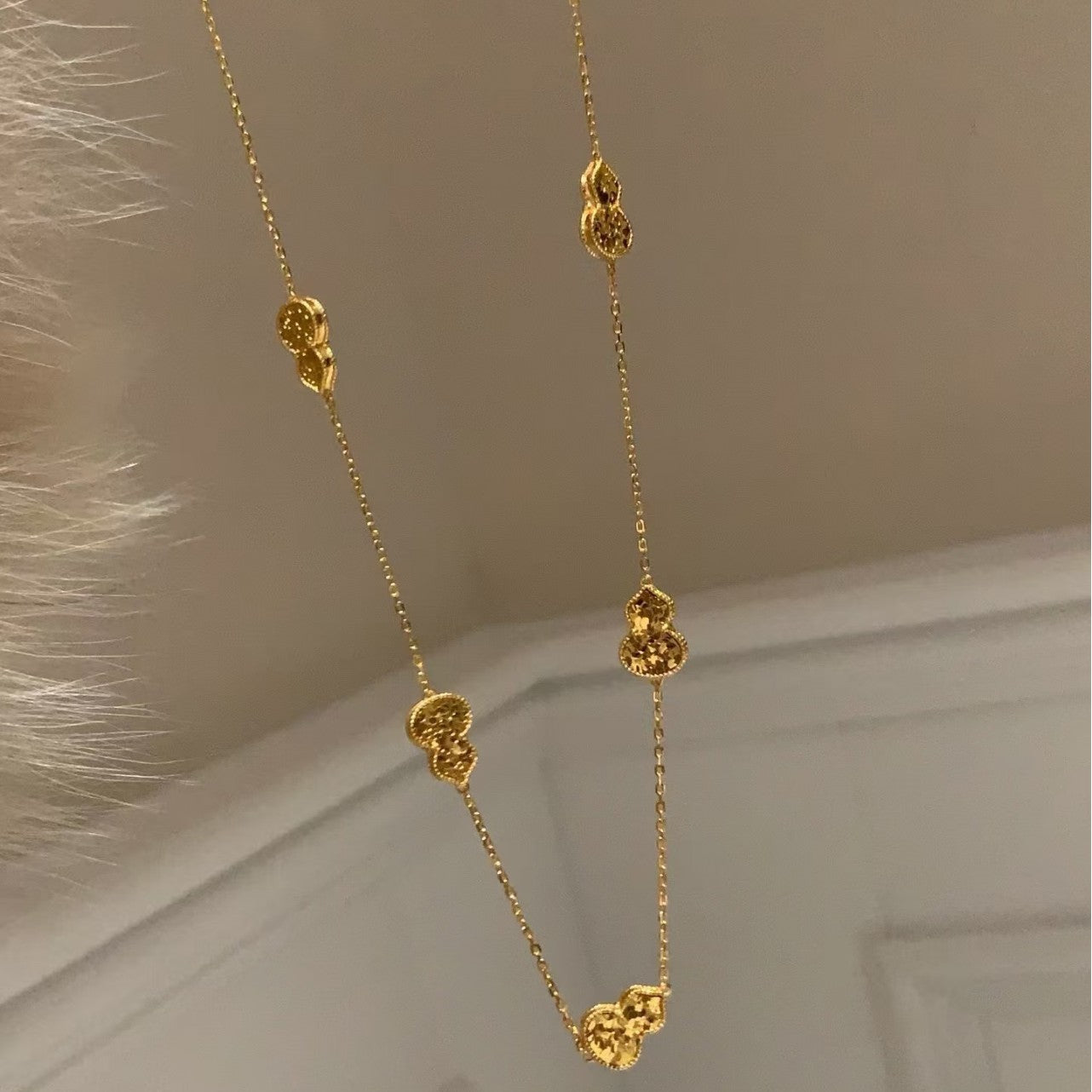 Pure Silver S925 CNC Craft Ice Crushed Gourd Necklace Chain Exquisite High-end Niche Design