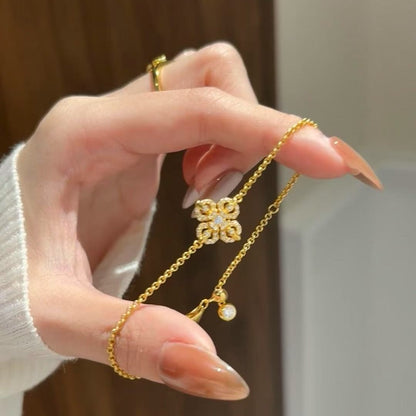 Old Money Style Cross Vajra Double-Sided Bracelet Light Luxury Full Diamond Light Luxury Hollow Small Flower Hand Jewelry Design Sense