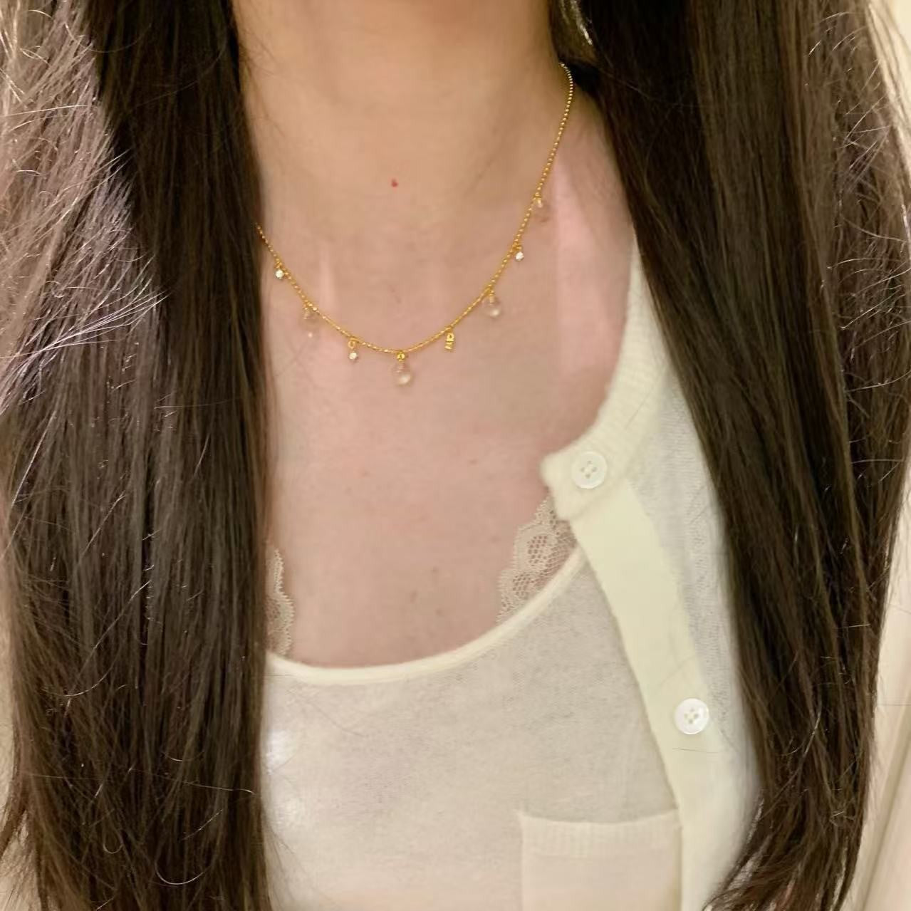 Sterling Silver S925 Natural Double A White Crystal Bracelet Necklace Set High-End Light Luxury Versatile Style Niche Design