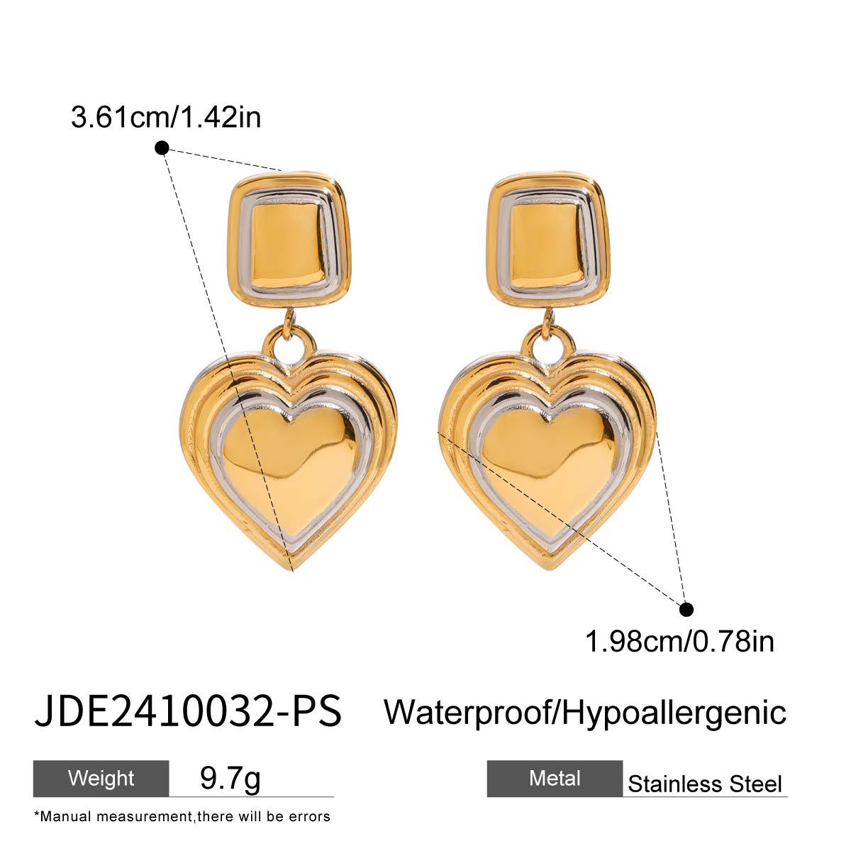 Heart-shaped Earrings Luxury High-end Feel 18K Gold Stainless Steel Necklace Accessories Women's Jewelry