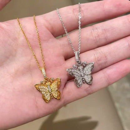 High Carbon Diamond Old Shop Same Style Butterfly Pendant Necklace Filigree Inlaid Diamond Collarbone Chain Necklace