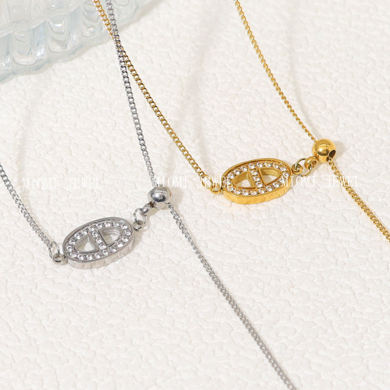 Exquisite Pig Nose Diamond-Studded Titanium Steel Pendant Necklace 18K Real Gold Fashion Light Luxury Pull-Out Clavicle Chain