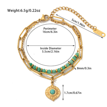 Hot-Selling Jewelry Titanium Steel Bracelet Bohemian Style Natural Stone Beaded Bracelet Double-Layer Women's Bracelet
